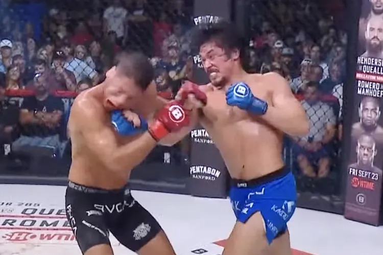 A homlokával védte az ütéseket, majd brutális felütéssel végezte ki Neiman Gracie-t