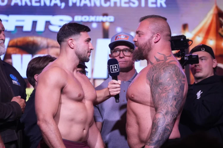 Eddie Hall 49 kilóval nehezebb Tommy Furynél a Misfits Boxing 27 mérlegelésén